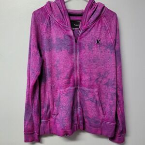 Hurley Girls Junior Tie Dye Pink Full Zip Hoodie Sweatshirt Size XL